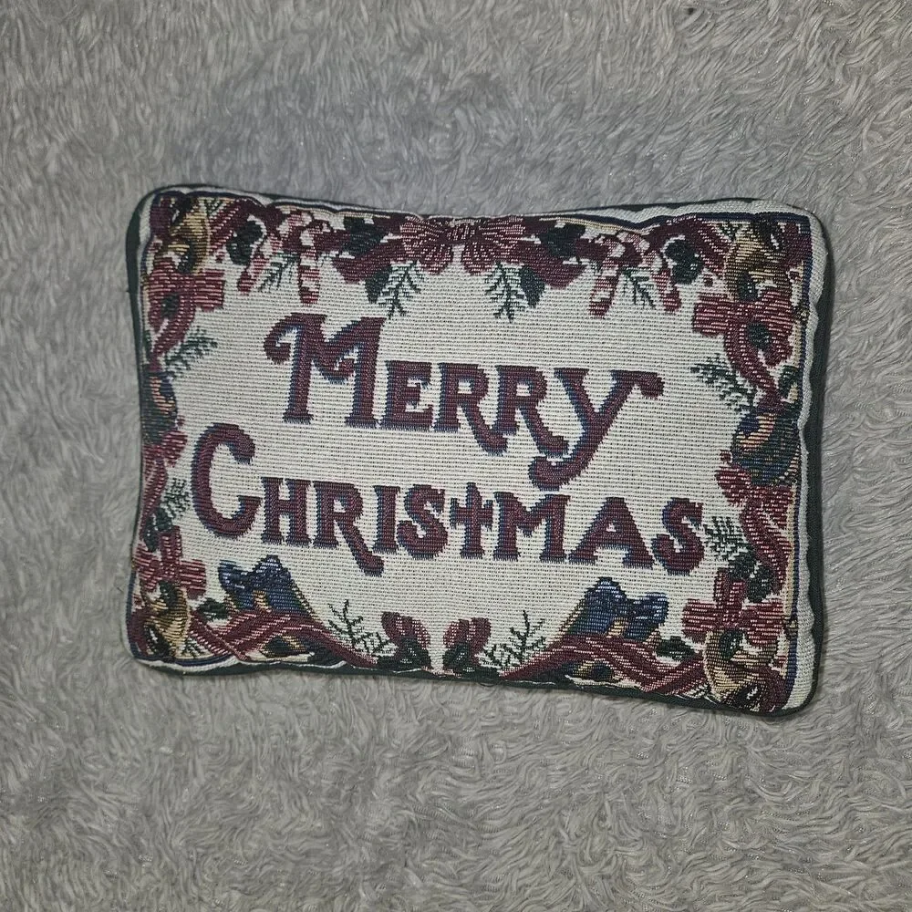Merry Christmas Holiday Tapestry Throw Pillow Xmas Decor